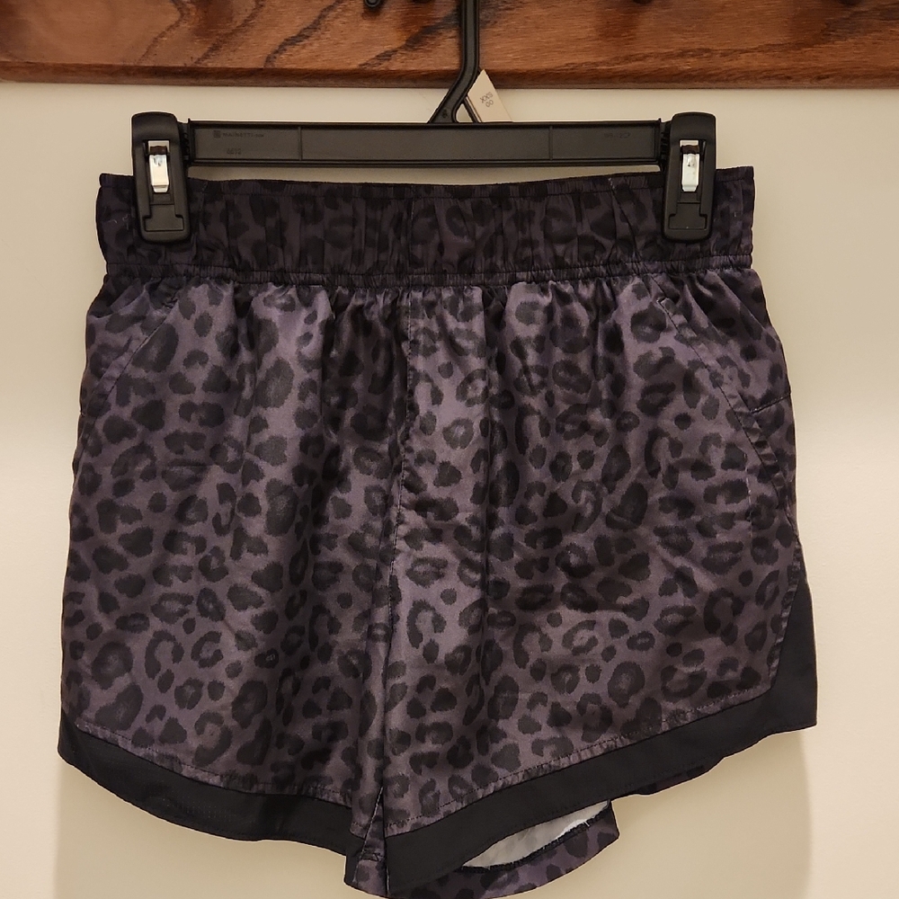 Athletic Works Black and Purple Leopard Print Athletic Shorts